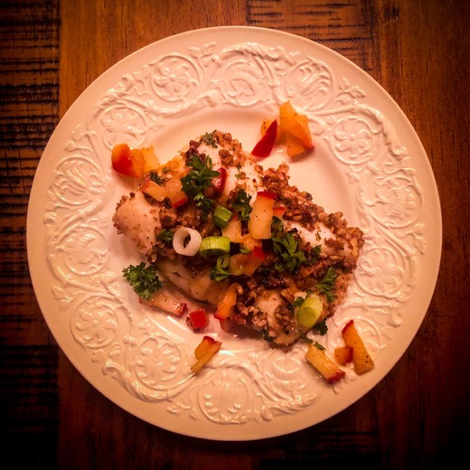 Pecan Crusted Halibut With Sauteed Apples